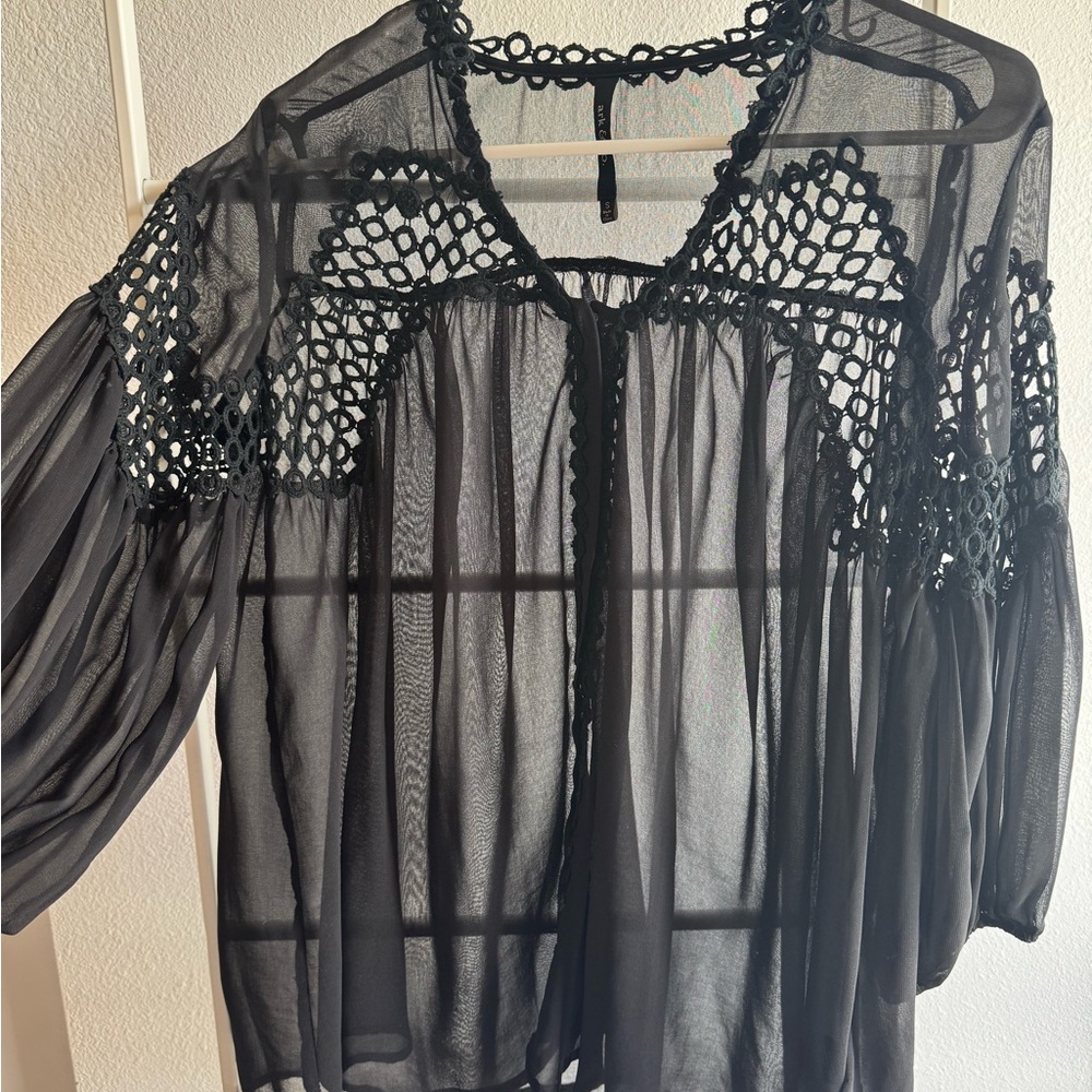 Ark & Co Sheer Black Embellished Blouse